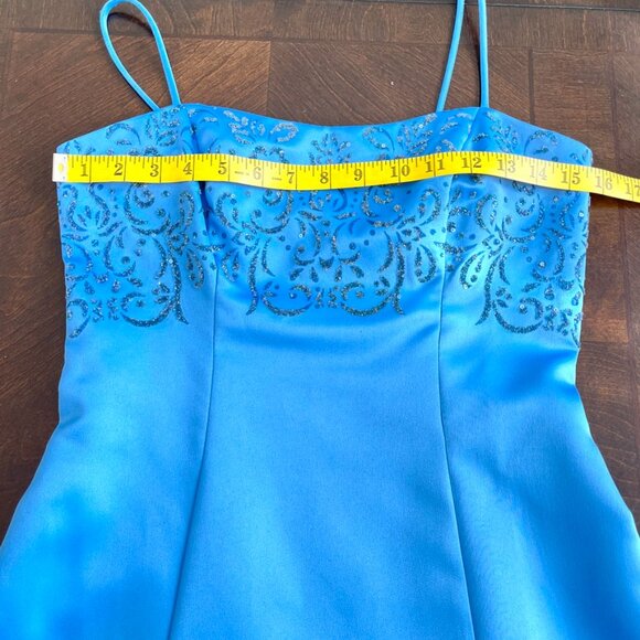 Jump Apparel Vintage 90s Y2K Satin Blue Sequin Glitter Maxi Prom Party Dress S/M - Picture 10 of 12